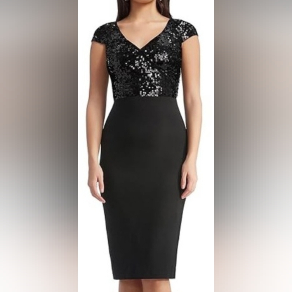 Dress the Population Black Sequin Cap Sleeve Midi Dress - Picture 2 of 6